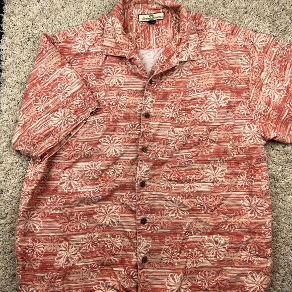 Tommy Bahama Men's Large Orange Floral Multicolored All Silk Camp Hawaii Shirt - Picture 1 of 10